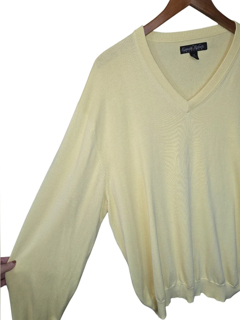 Kenneth Roberts Platinum Silk Blend V-Neck Pullover Sweater Yellow Mens Size XXL